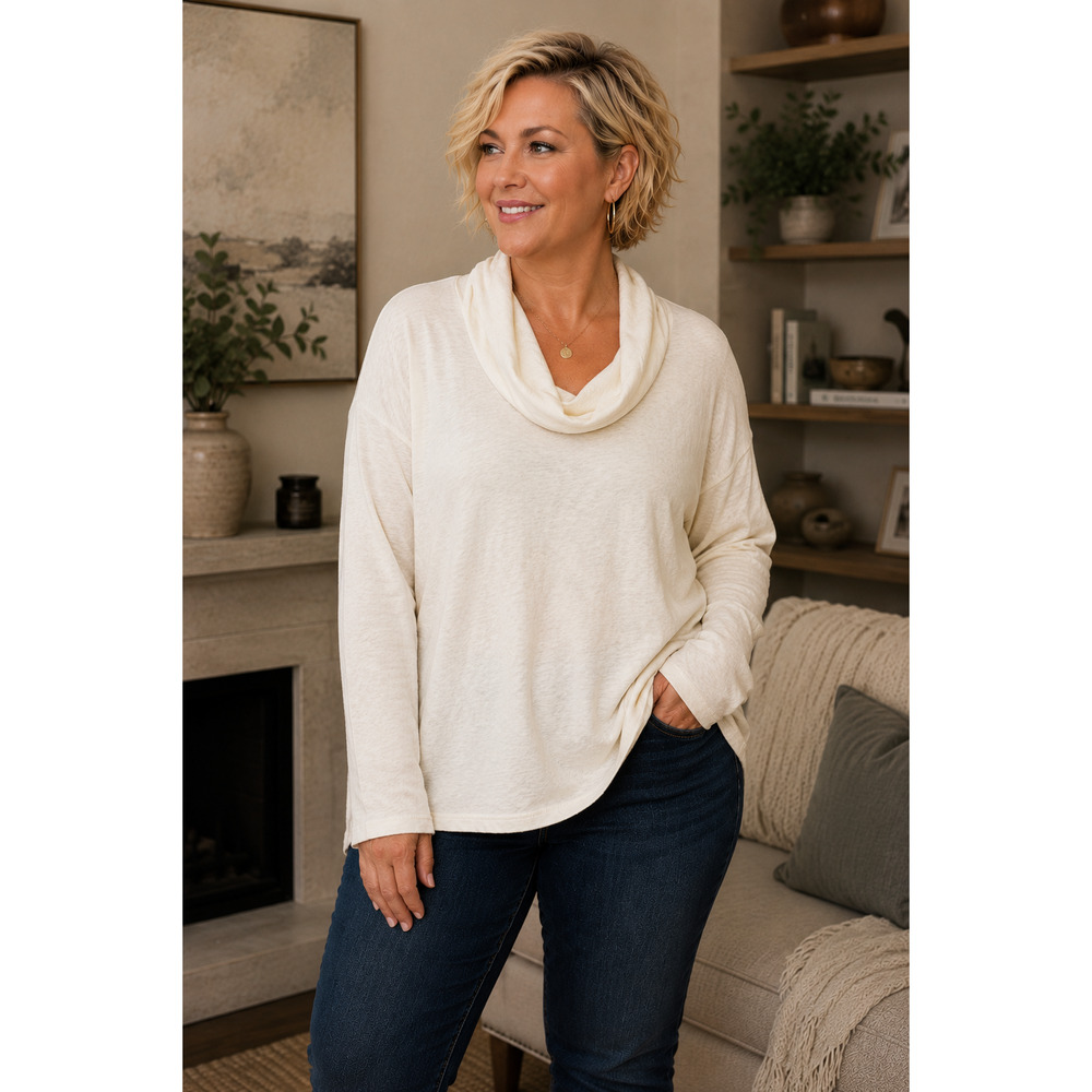 Talbots Cowl Sweater Top White Pullover Long Sleeve Cozy Size S Petite